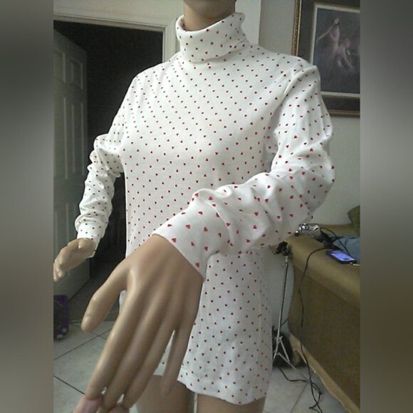 VINTAGE 70S NWOT Obermeyer White Long Sleeve Dress W/ Red ♥️♥️ COWL NECK SZ. LG - Picture 7 of 7